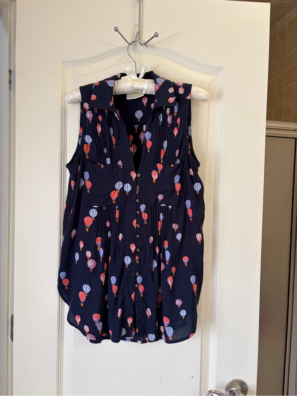 Maeve Sleeveless Navy Hot Air Balloon Top Blouse XS